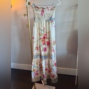 J.A.K Boutique Cream and Pink Strapless Maxi Dress with Smocked Tiered Design